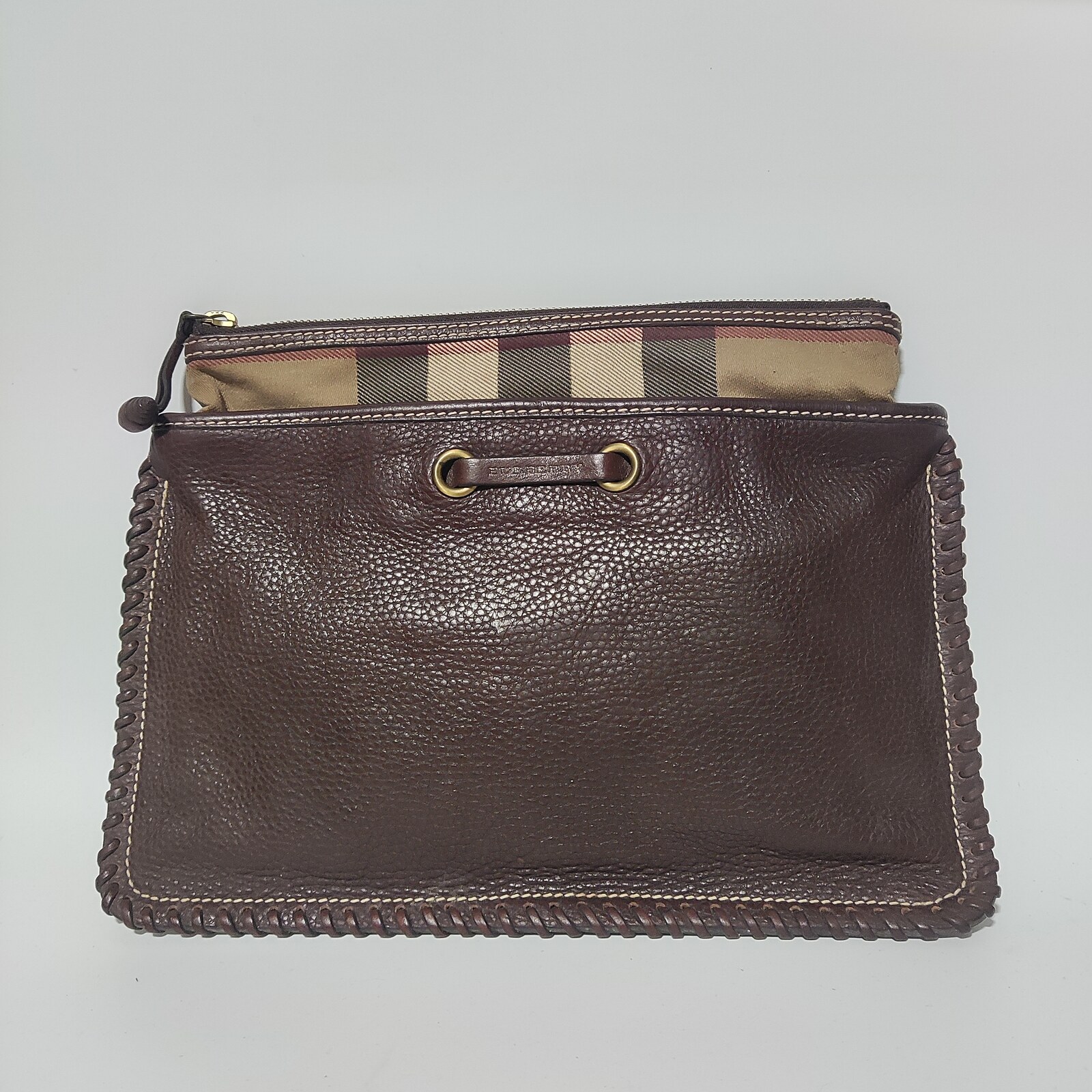 Burberry Zip Canvas & Leather Pouch
