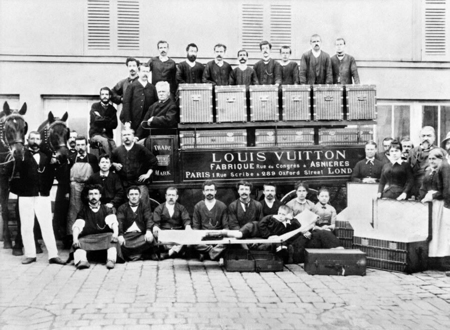 Historic Louis Vuitton workshop staff and delivery wagon, 1888